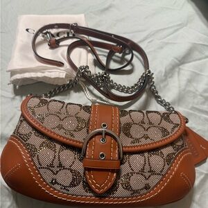Coach Brown Signature Canvas crystal Crossbody bag